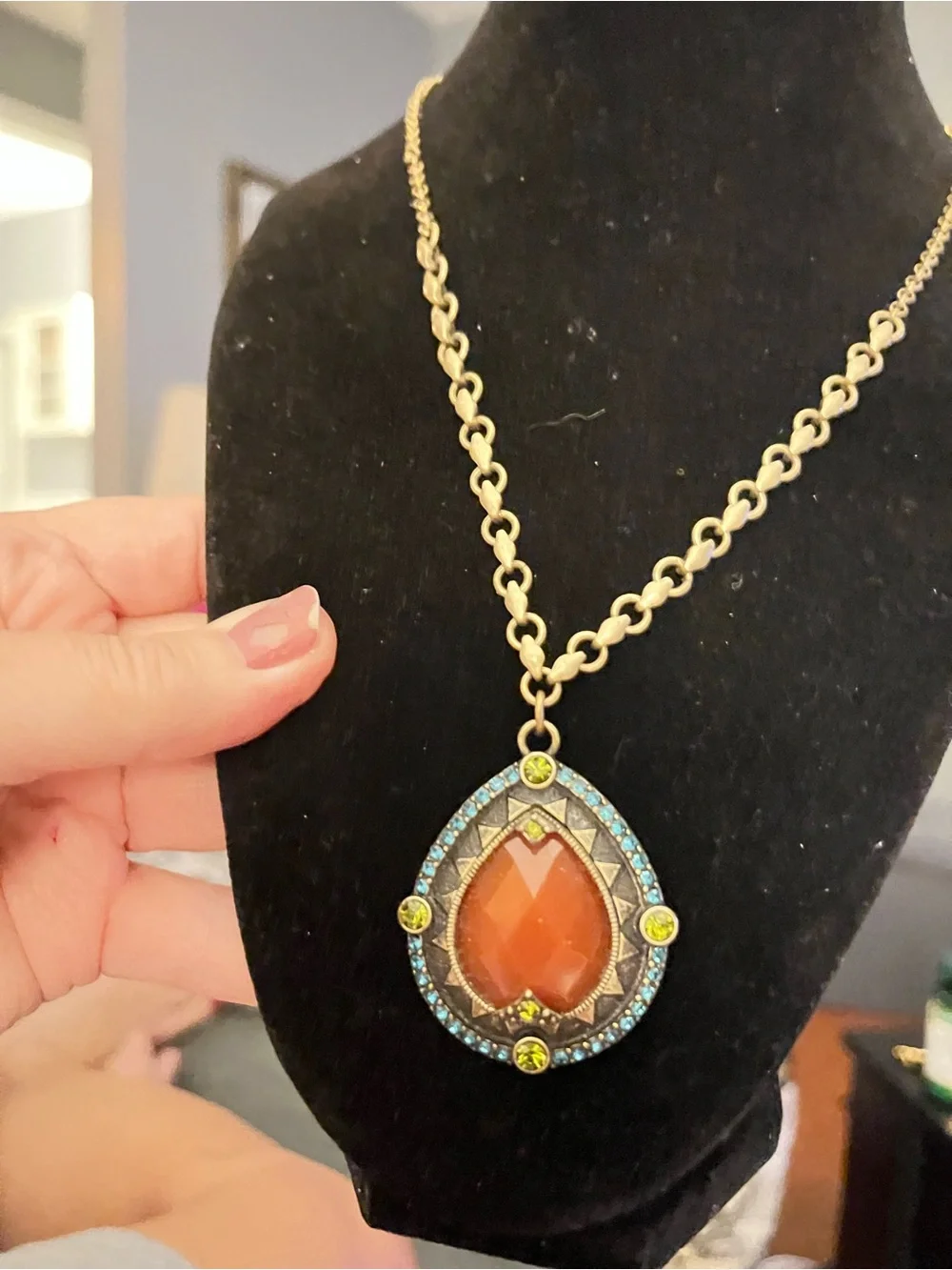 Jessica Simpson Orange Teardrop Pendant Necklace with Blue and Lime Accents - Picture 2 of 2